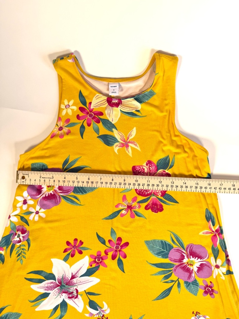Old Navy Mustard Floral Sleeveless Swing Dress Tropical Boho Summer Mini Size S - Picture 10 of 12